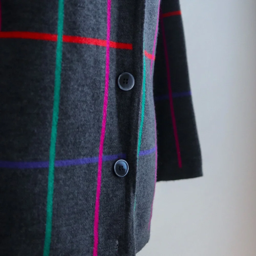 Vintage Liz Claiborne Wool Cashmere Blend Cardigan 80s 90s Plaid Grid Sweater M‎